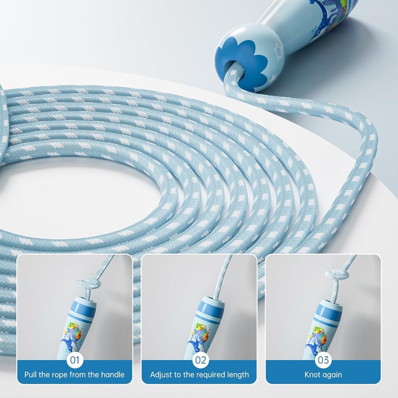 JGM Jump Rope for Kids-Adjustable Cotton Braided Skipping Rope with Wooden Handle for Toddler Fitness Workout Exercise Outdoor Activity - Image 4